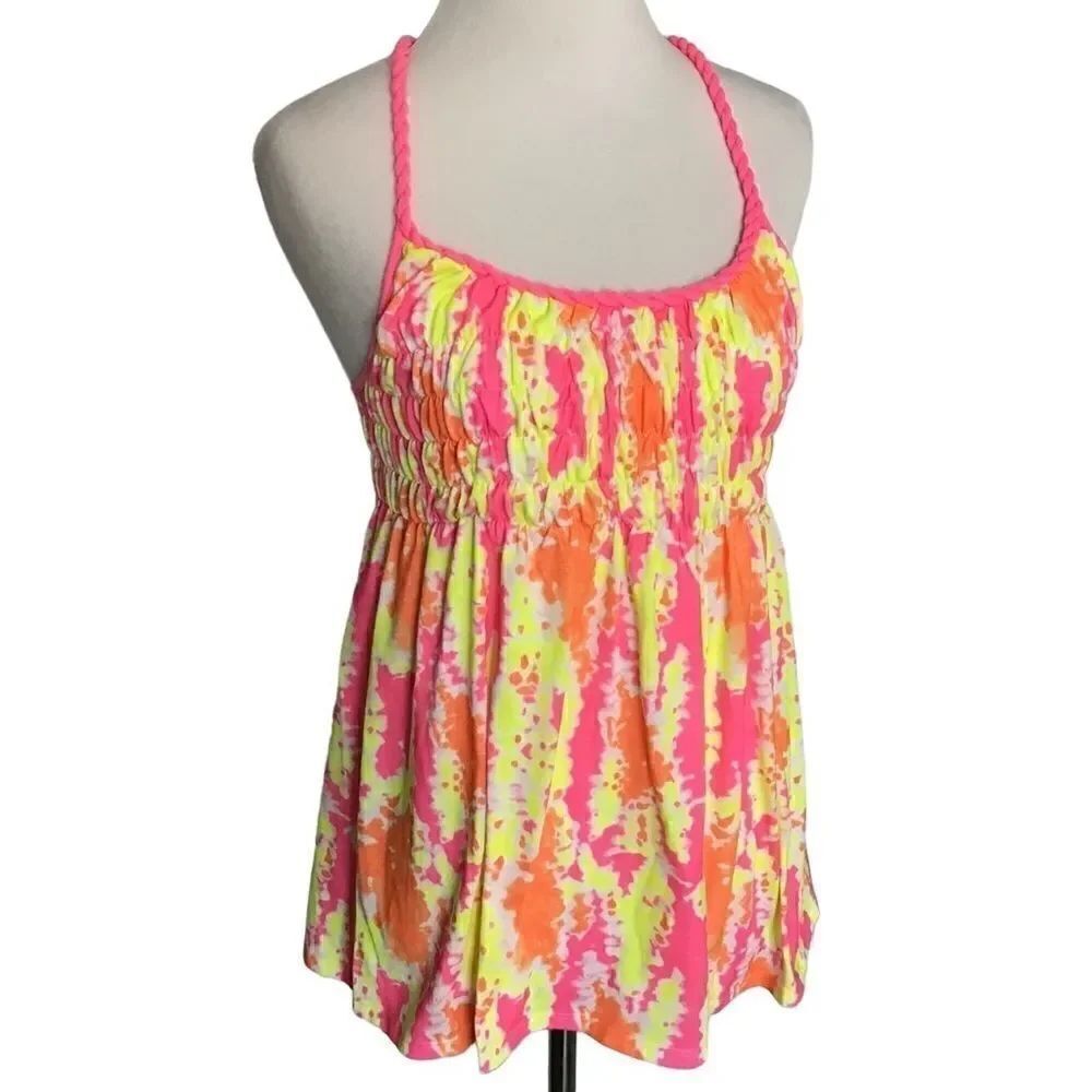 NWOT Justice Neon Tie Dye Racerback Tank Top Girls Size 14 Pink Orange Yellow